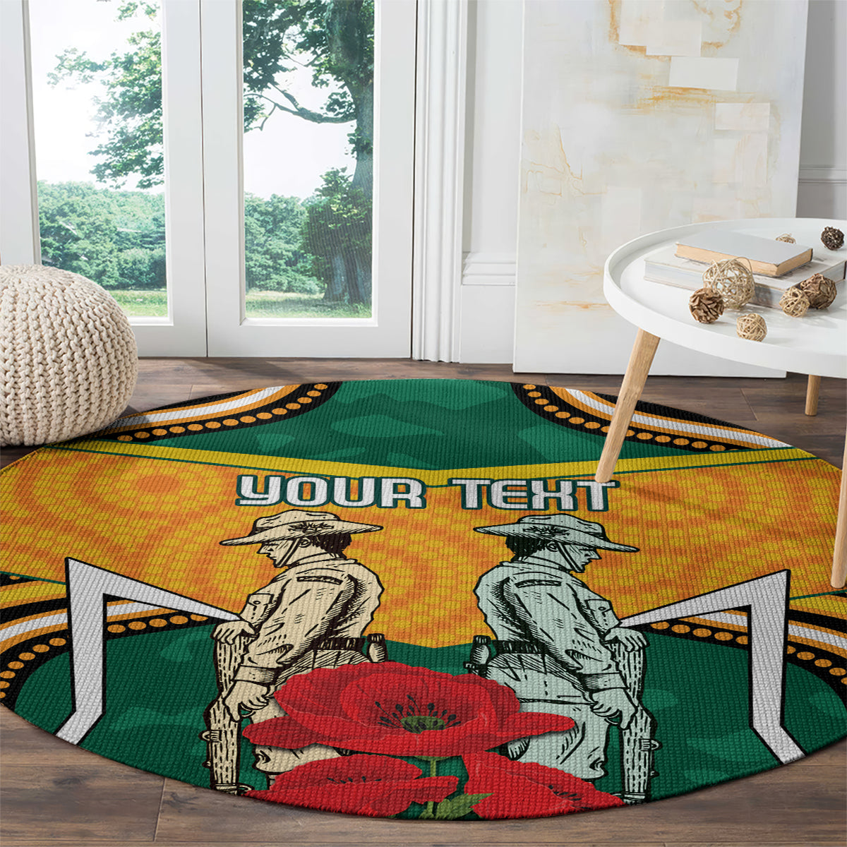 Australia Wallabies Rugby ANZAC Custom Round Carpet Poppy Soldier With Aboriginal Dots Art