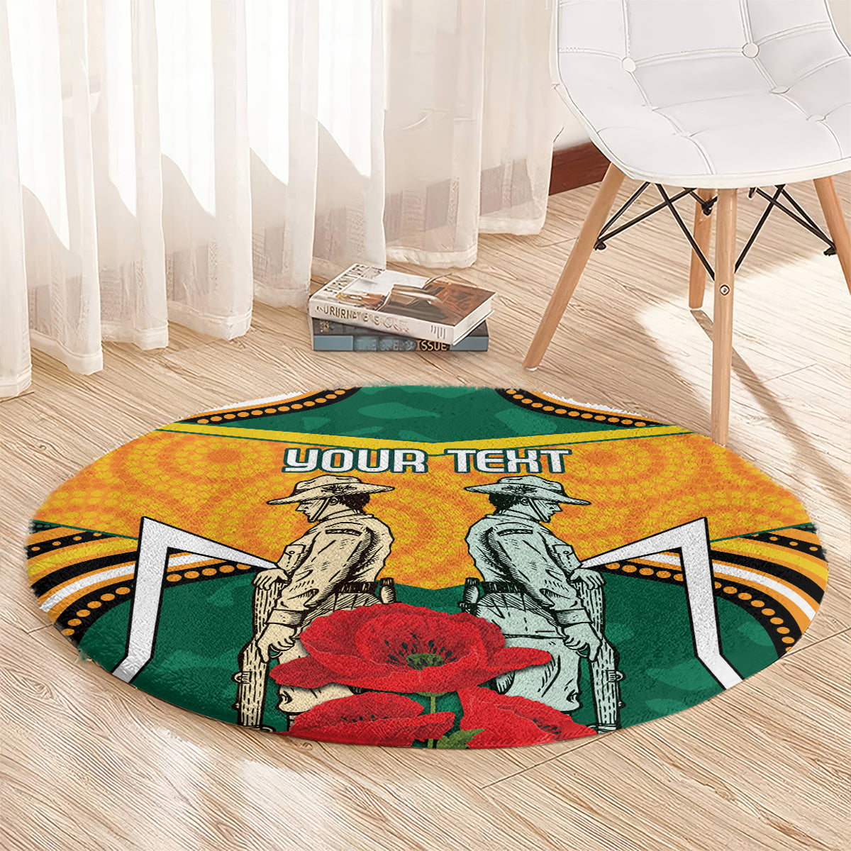 Australia Wallabies Rugby ANZAC Custom Round Carpet Poppy Soldier With Aboriginal Dots Art