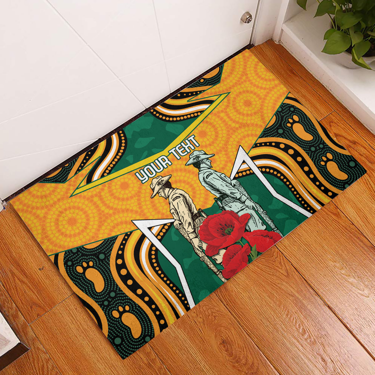 Australia Wallabies Rugby ANZAC Custom Rubber Doormat Poppy Soldier With Aboriginal Dots Art
