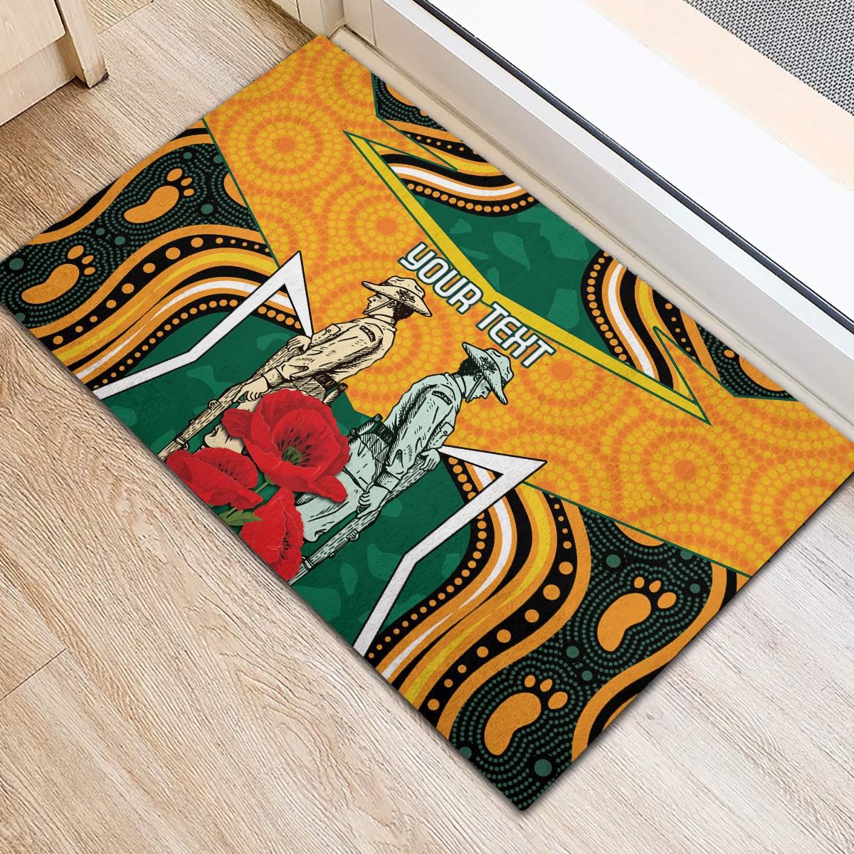 Australia Wallabies Rugby ANZAC Custom Rubber Doormat Poppy Soldier With Aboriginal Dots Art