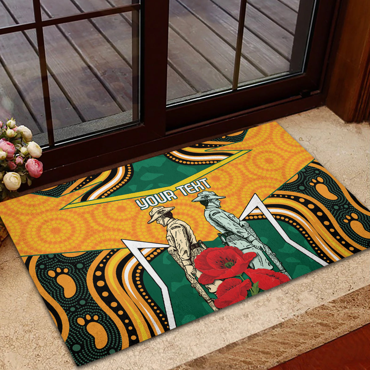 Australia Wallabies Rugby ANZAC Custom Rubber Doormat Poppy Soldier With Aboriginal Dots Art