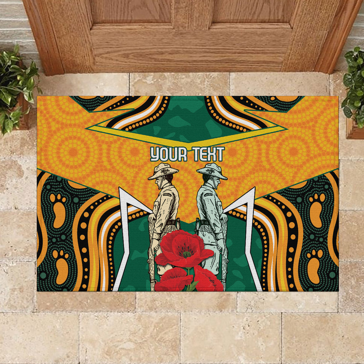 Australia Wallabies Rugby ANZAC Custom Rubber Doormat Poppy Soldier With Aboriginal Dots Art