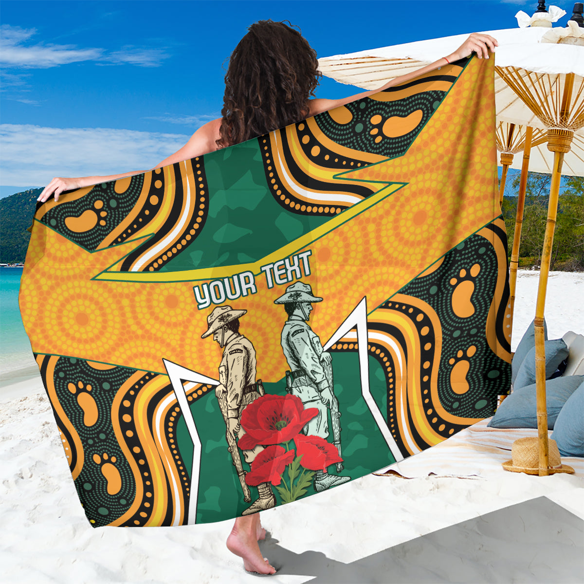 Australia Wallabies Rugby ANZAC Custom Sarong Poppy Soldier With Aboriginal Dots Art - Vibe Hoodie Shop