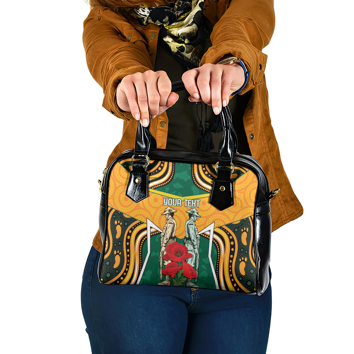 Australia Wallabies Rugby ANZAC Custom Shoulder Handbag Poppy Soldier With Aboriginal Dots Art - Vibe Hoodie Shop