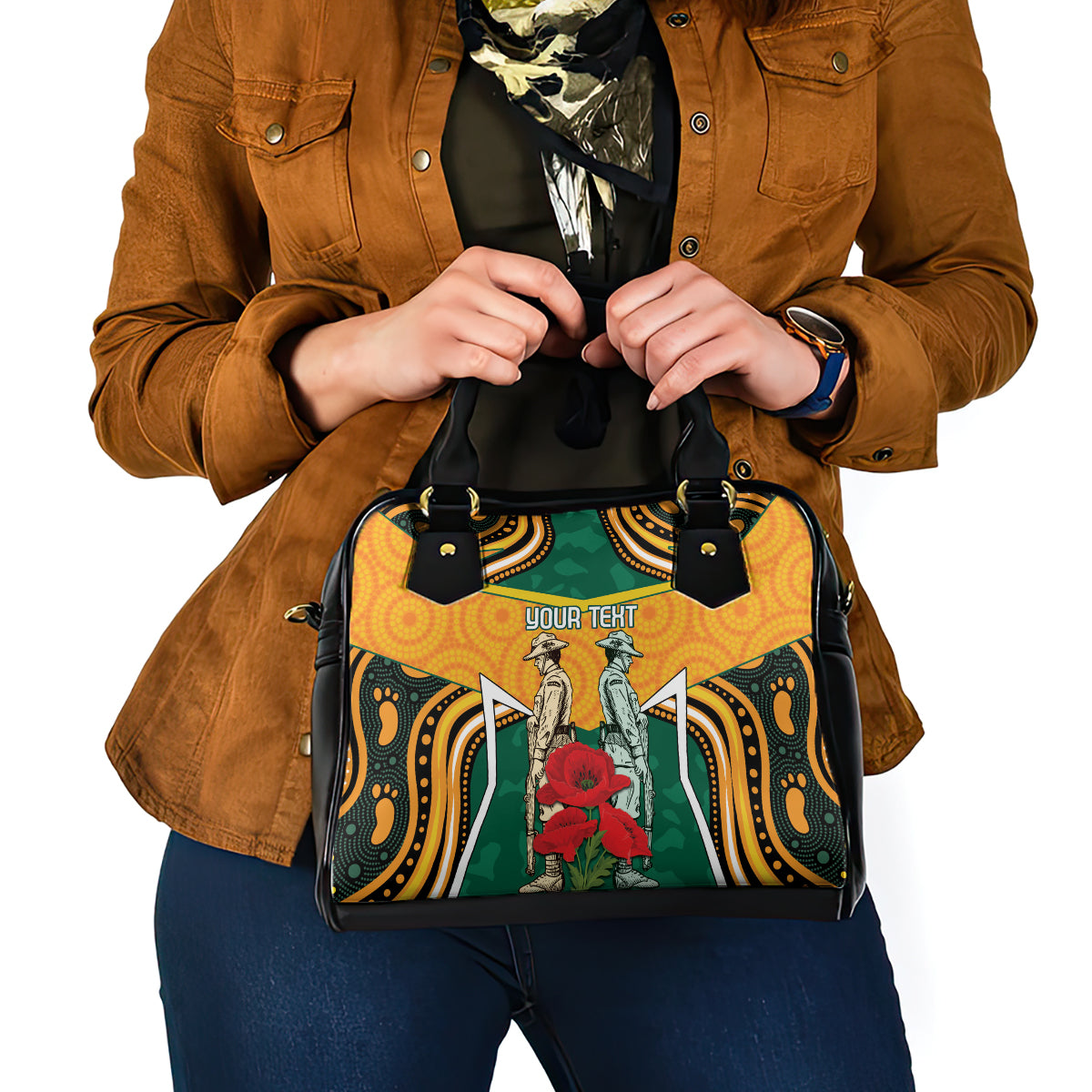 Australia Wallabies Rugby ANZAC Custom Shoulder Handbag Poppy Soldier With Aboriginal Dots Art - Vibe Hoodie Shop