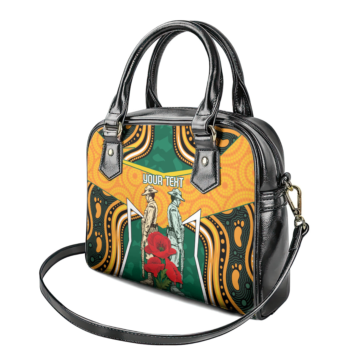 Australia Wallabies Rugby ANZAC Custom Shoulder Handbag Poppy Soldier With Aboriginal Dots Art - Vibe Hoodie Shop