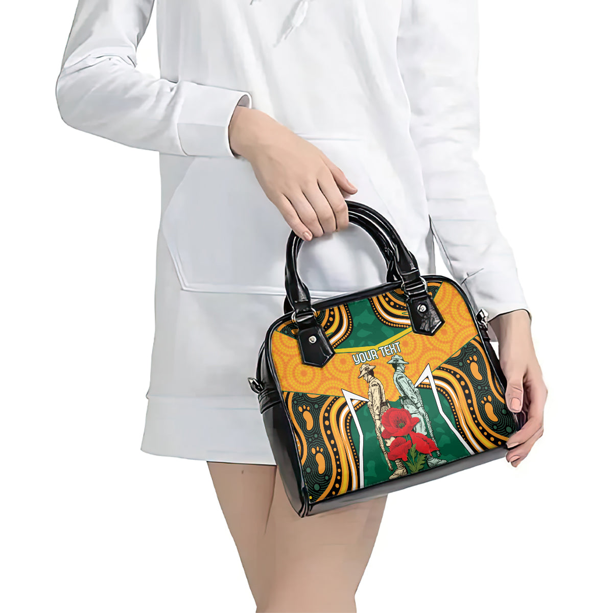 Australia Wallabies Rugby ANZAC Custom Shoulder Handbag Poppy Soldier With Aboriginal Dots Art - Vibe Hoodie Shop