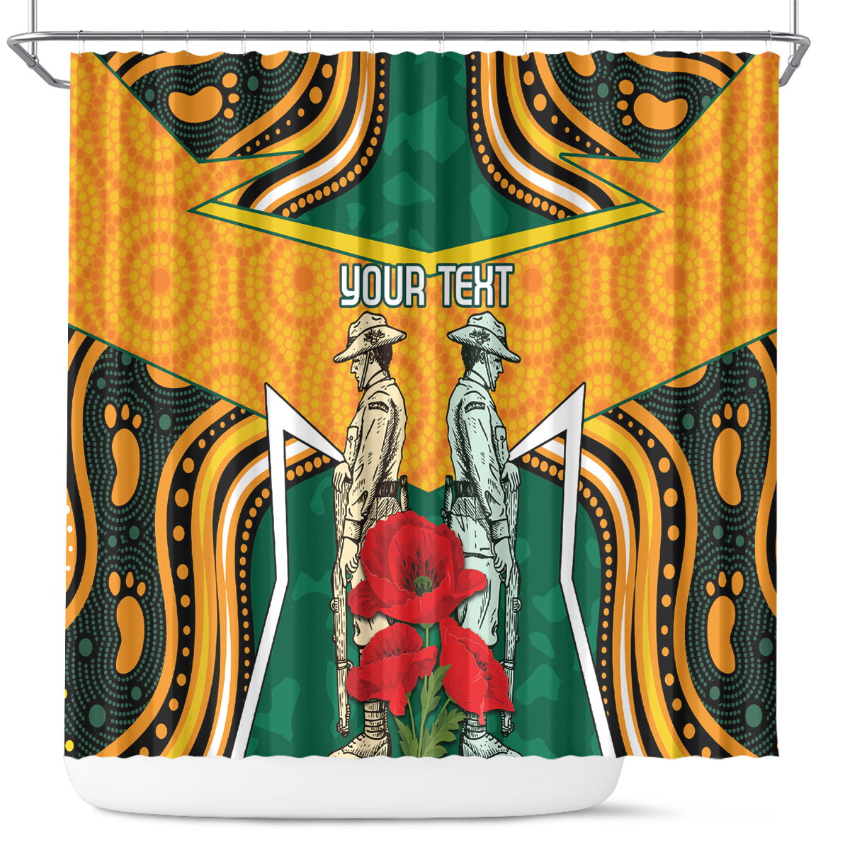 Australia Wallabies Rugby ANZAC Custom Shower Curtain Poppy Soldier With Aboriginal Dots Art
