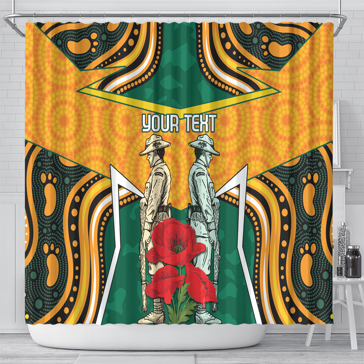 Australia Wallabies Rugby ANZAC Custom Shower Curtain Poppy Soldier With Aboriginal Dots Art