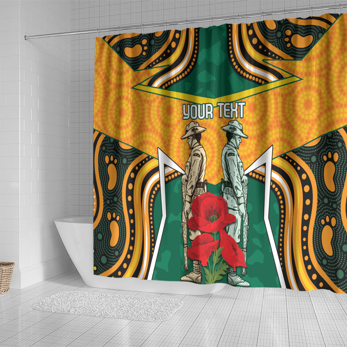 Australia Wallabies Rugby ANZAC Custom Shower Curtain Poppy Soldier With Aboriginal Dots Art