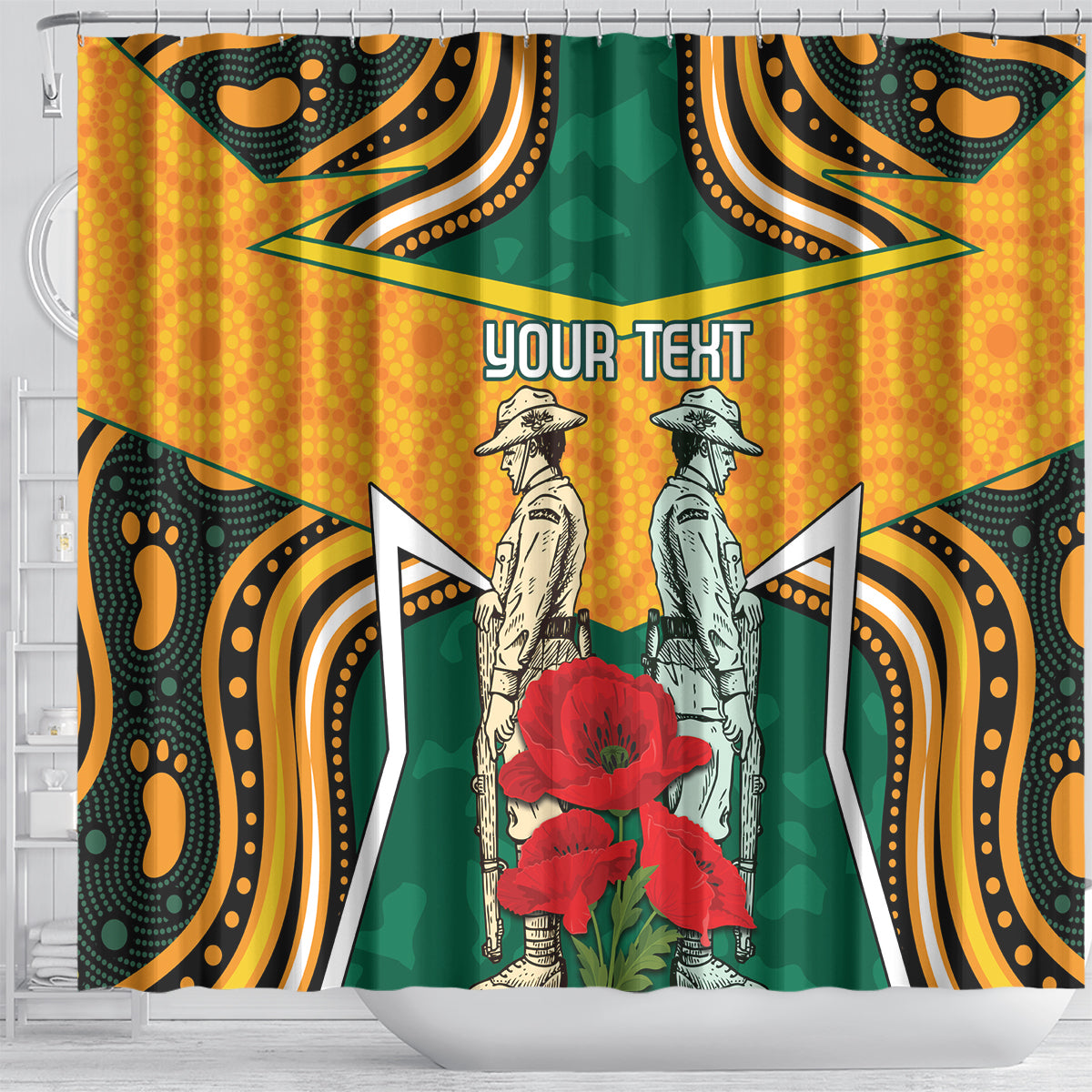 Australia Wallabies Rugby ANZAC Custom Shower Curtain Poppy Soldier With Aboriginal Dots Art