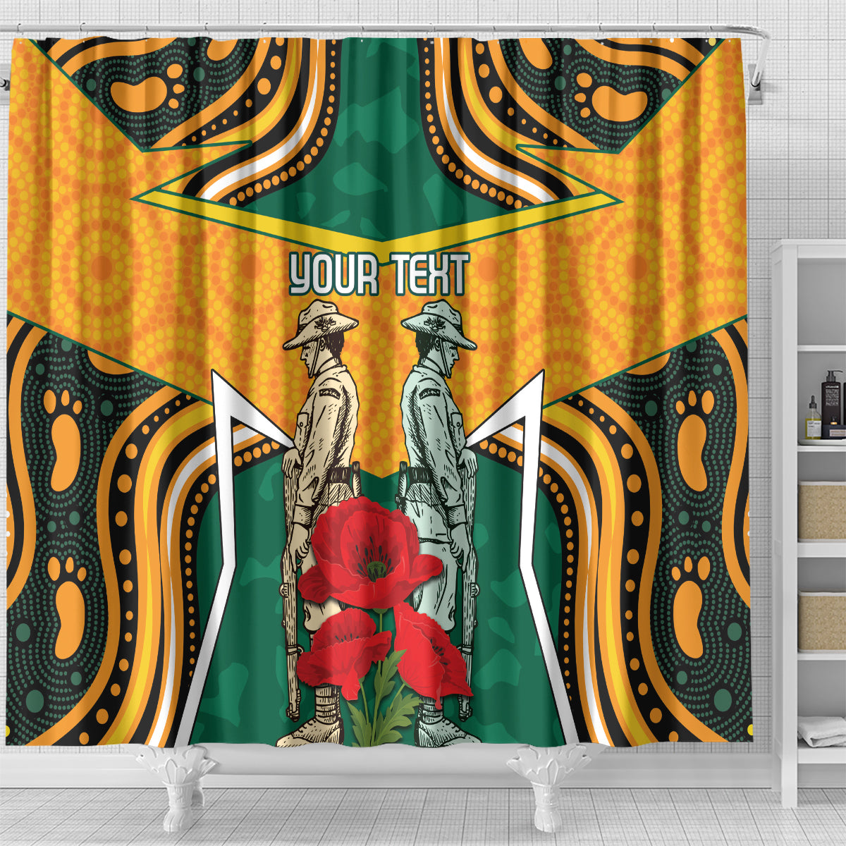 Australia Wallabies Rugby ANZAC Custom Shower Curtain Poppy Soldier With Aboriginal Dots Art