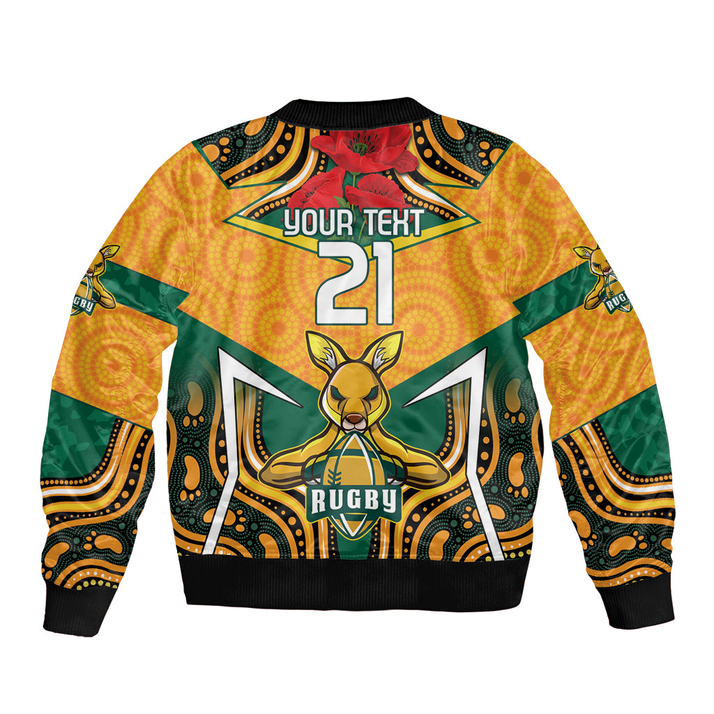 Australia Wallabies Rugby ANZAC Custom Sleeve Zip Bomber Jacket Poppy Soldier With Aboriginal Dots Art