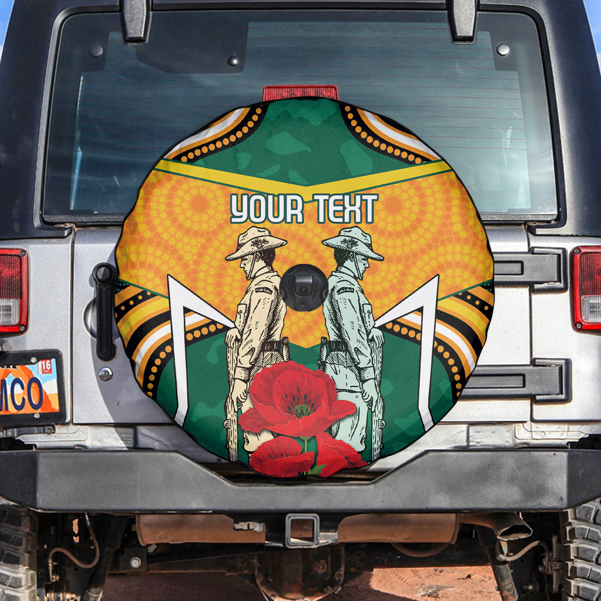 Australia Wallabies Rugby ANZAC Custom Spare Tire Cover Poppy Soldier With Aboriginal Dots Art - Vibe Hoodie Shop