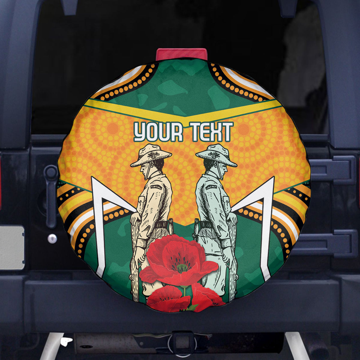 Australia Wallabies Rugby ANZAC Custom Spare Tire Cover Poppy Soldier With Aboriginal Dots Art - Vibe Hoodie Shop