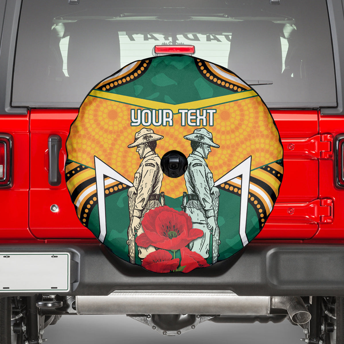 Australia Wallabies Rugby ANZAC Custom Spare Tire Cover Poppy Soldier With Aboriginal Dots Art - Vibe Hoodie Shop