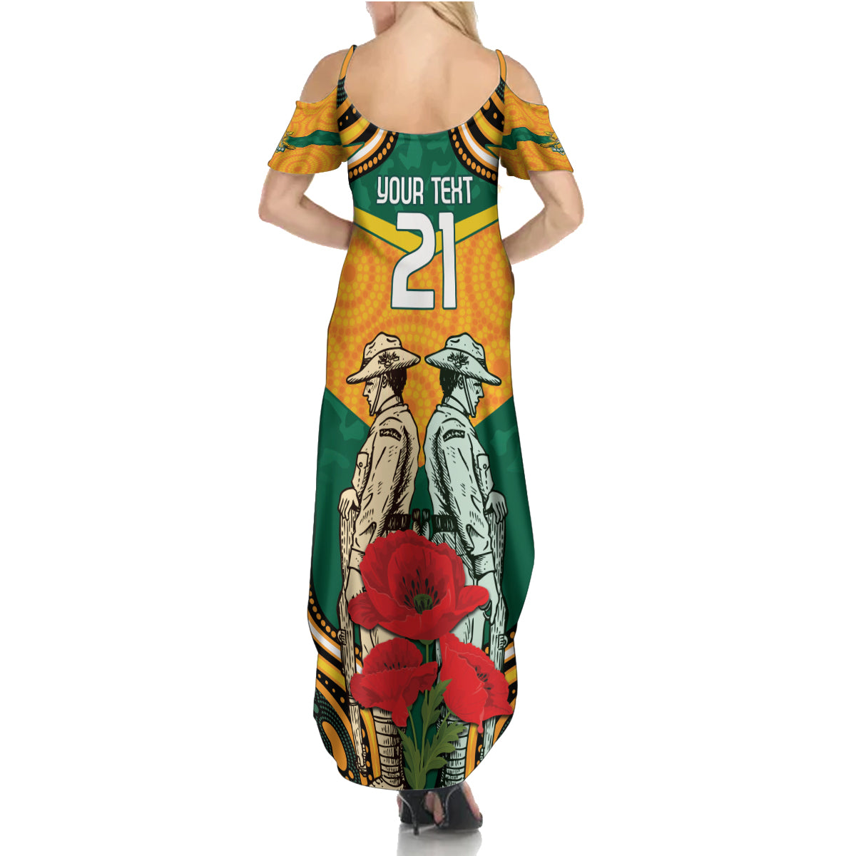 Australia Wallabies Rugby ANZAC Custom Summer Maxi Dress Poppy Soldier With Aboriginal Dots Art