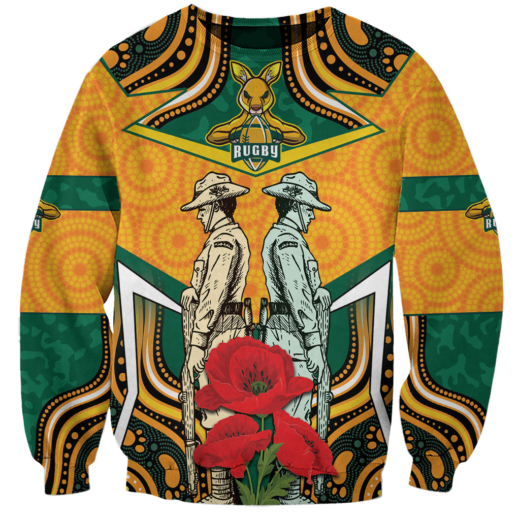 Australia Wallabies Rugby ANZAC Custom Sweatshirt Poppy Soldier With Aboriginal Dots Art - Vibe Hoodie Shop
