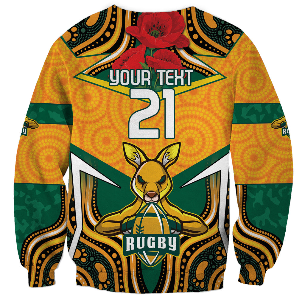 Australia Wallabies Rugby ANZAC Custom Sweatshirt Poppy Soldier With Aboriginal Dots Art - Vibe Hoodie Shop