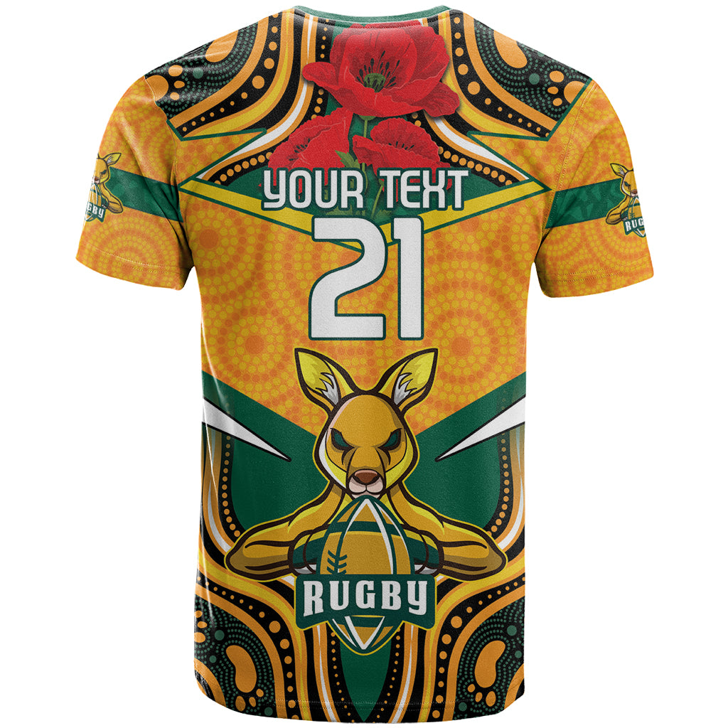 Australia Wallabies Rugby ANZAC Custom T Shirt Poppy Soldier With Aboriginal Dots Art LT9 - Vibe Hoodie Shop