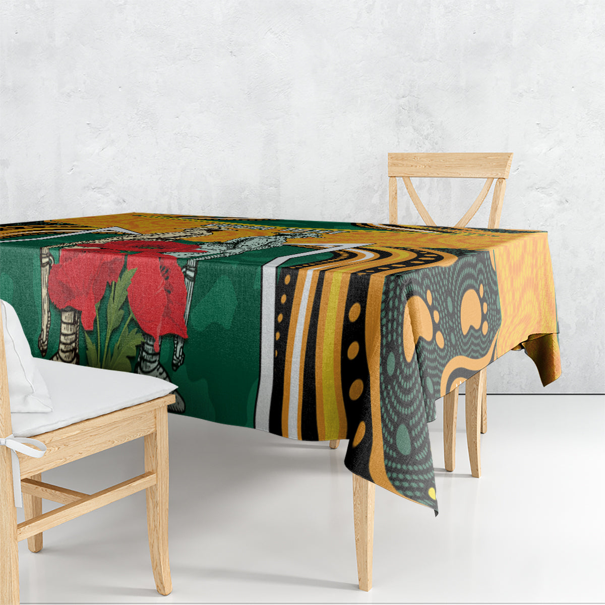 Australia Wallabies Rugby ANZAC Custom Tablecloth Poppy Soldier With Aboriginal Dots Art