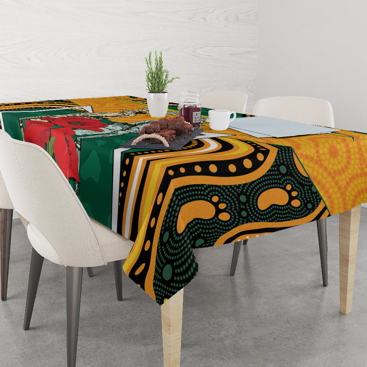 Australia Wallabies Rugby ANZAC Custom Tablecloth Poppy Soldier With Aboriginal Dots Art