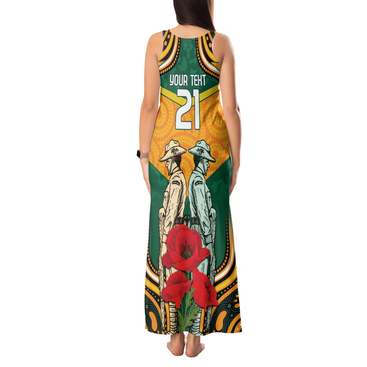 Australia Wallabies Rugby ANZAC Custom Tank Maxi Dress Poppy Soldier With Aboriginal Dots Art