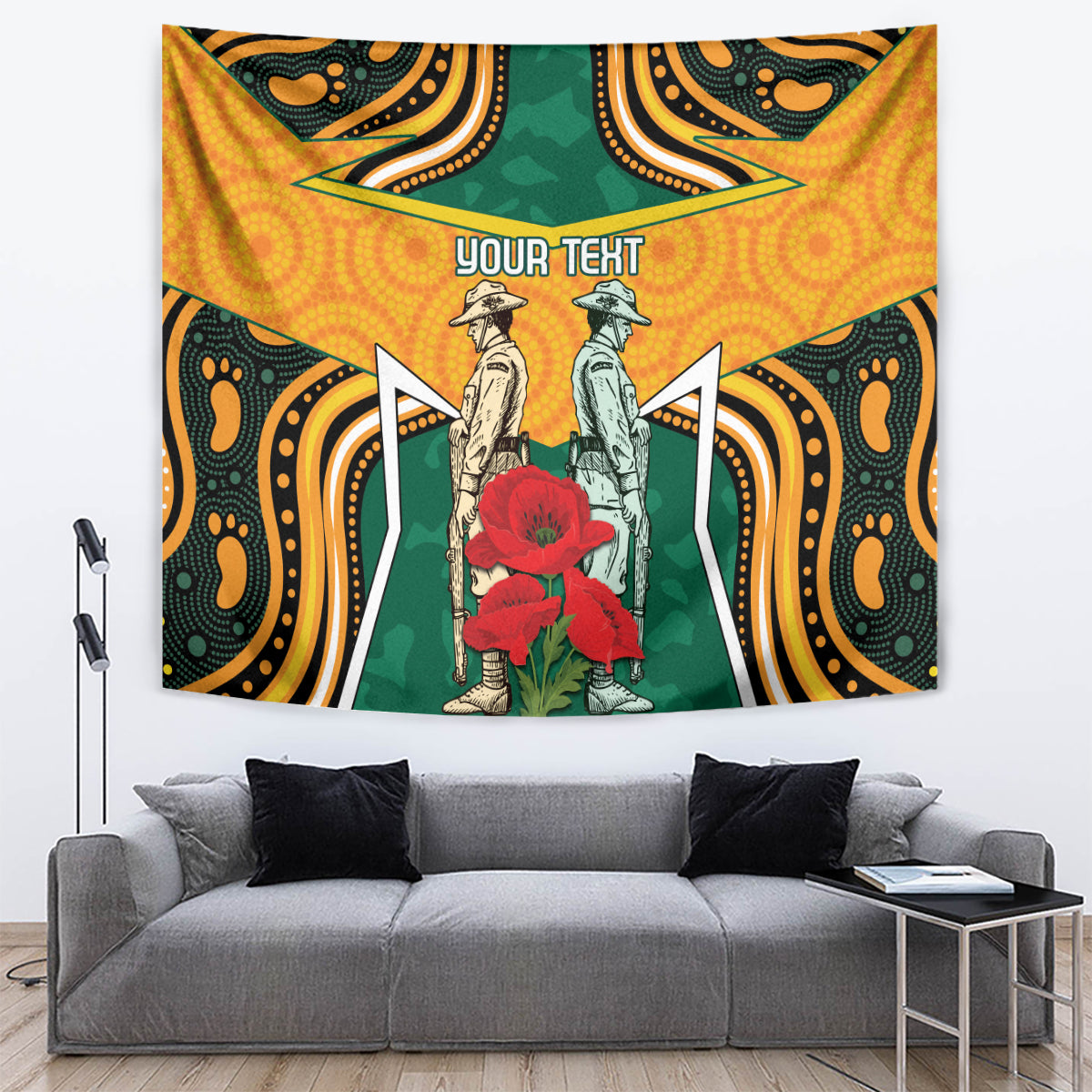 Australia Wallabies Rugby ANZAC Custom Tapestry Poppy Soldier With Aboriginal Dots Art - Vibe Hoodie Shop