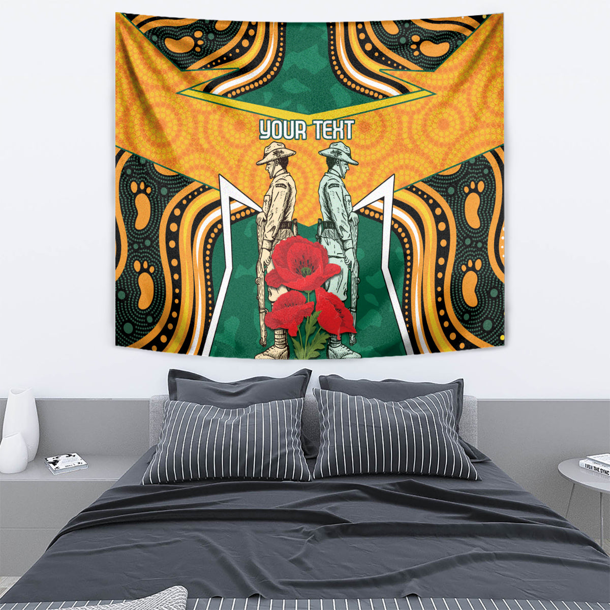 Australia Wallabies Rugby ANZAC Custom Tapestry Poppy Soldier With Aboriginal Dots Art - Vibe Hoodie Shop