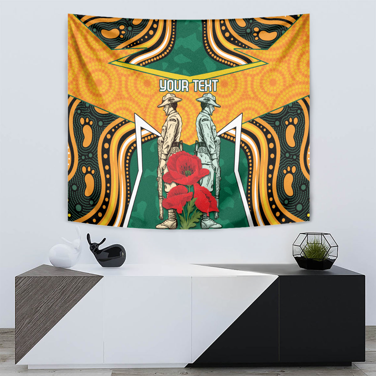 Australia Wallabies Rugby ANZAC Custom Tapestry Poppy Soldier With Aboriginal Dots Art - Vibe Hoodie Shop