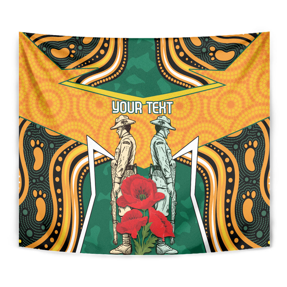 Australia Wallabies Rugby ANZAC Custom Tapestry Poppy Soldier With Aboriginal Dots Art - Vibe Hoodie Shop