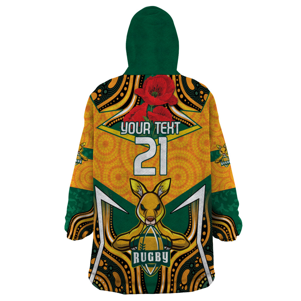 Australia Wallabies Rugby ANZAC Custom Wearable Blanket Hoodie Poppy Soldier With Aboriginal Dots Art - Vibe Hoodie Shop