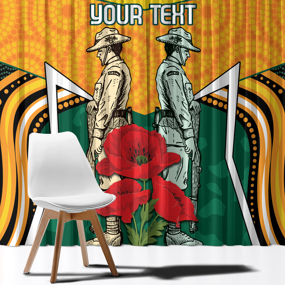 Australia Wallabies Rugby ANZAC Custom Window Curtain Poppy Soldier With Aboriginal Dots Art
