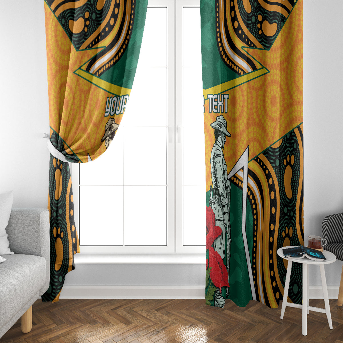 Australia Wallabies Rugby ANZAC Custom Window Curtain Poppy Soldier With Aboriginal Dots Art