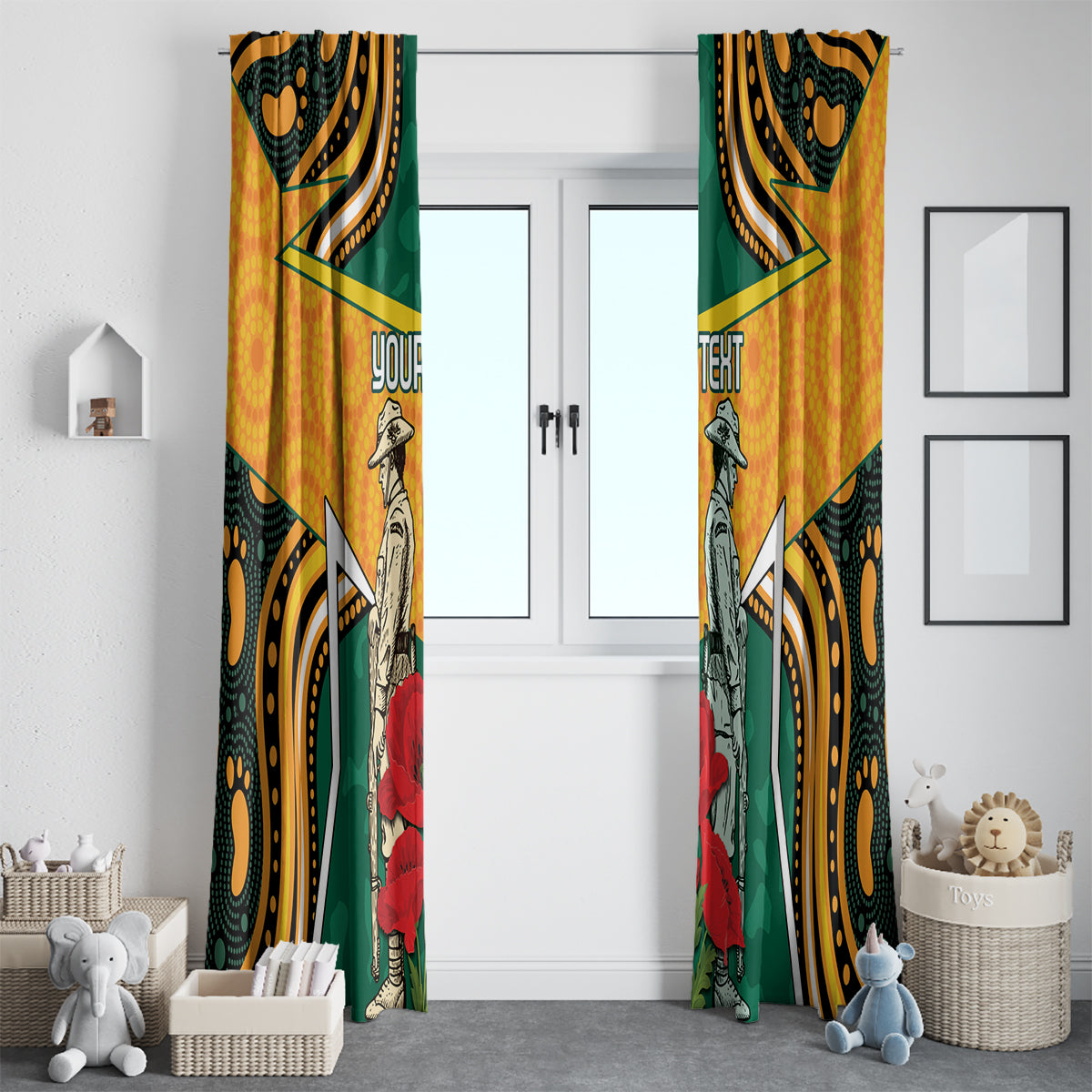 Australia Wallabies Rugby ANZAC Custom Window Curtain Poppy Soldier With Aboriginal Dots Art