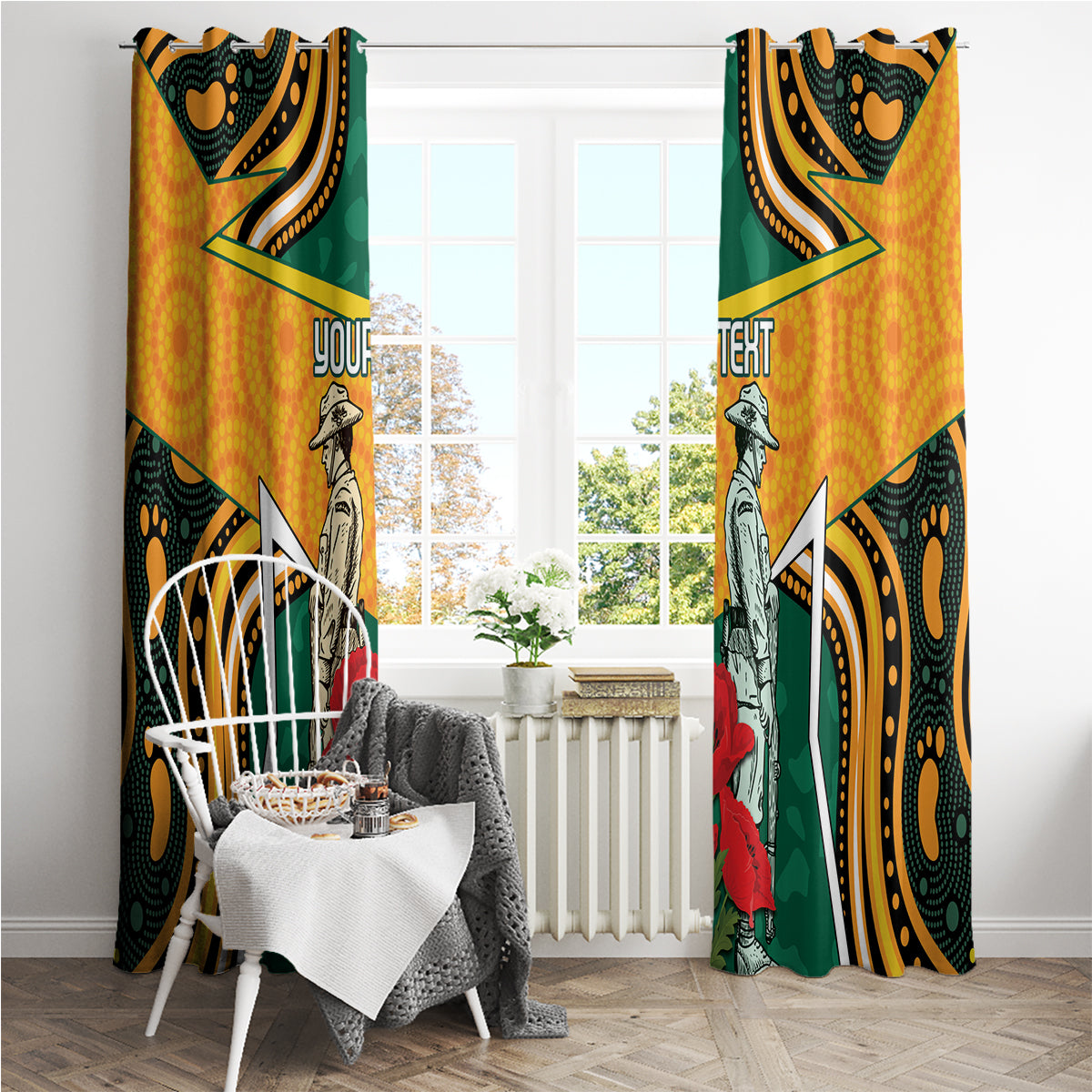 Australia Wallabies Rugby ANZAC Custom Window Curtain Poppy Soldier With Aboriginal Dots Art