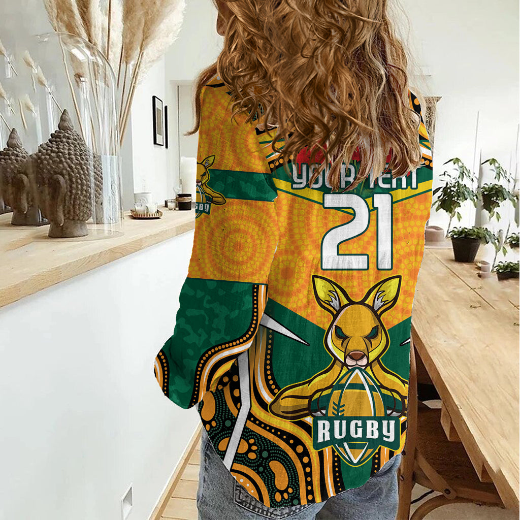 Australia Wallabies Rugby ANZAC Custom Women Casual Shirt Poppy Soldier With Aboriginal Dots Art - Vibe Hoodie Shop