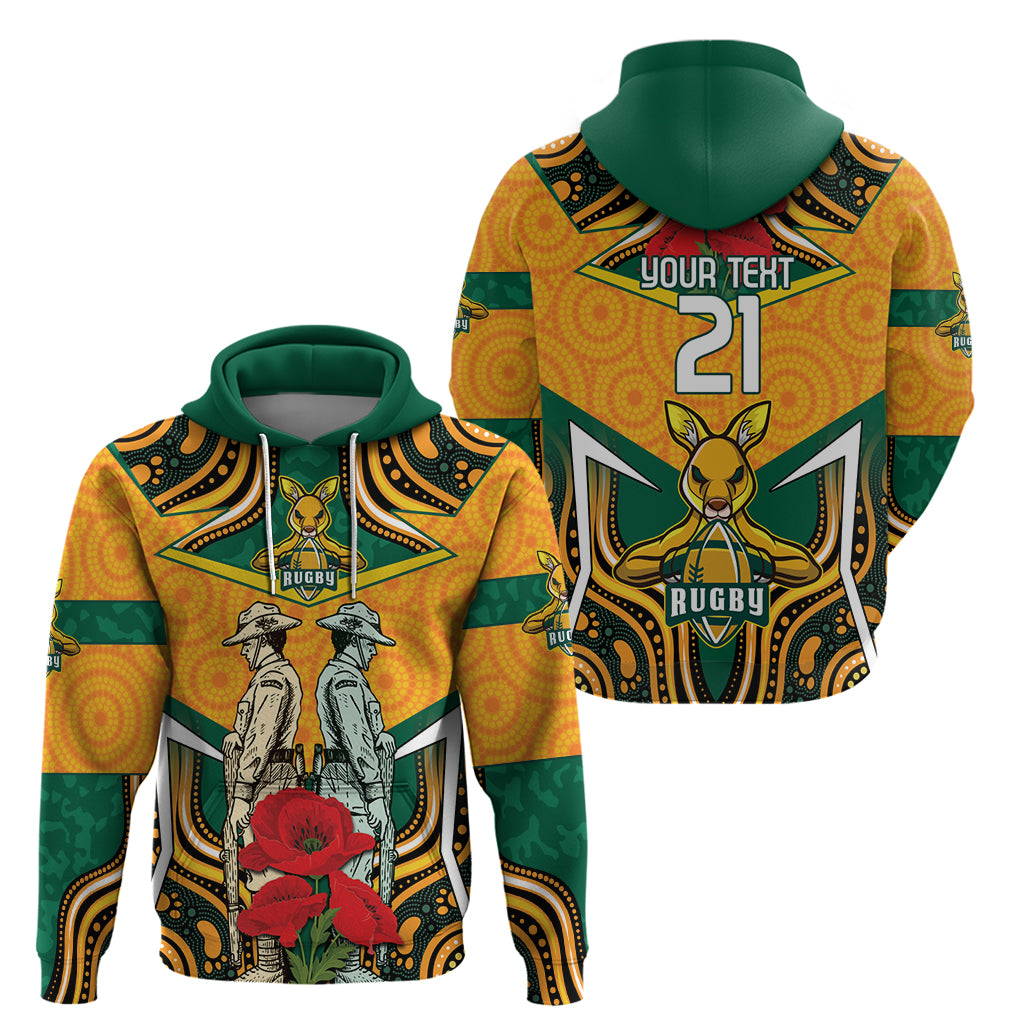 Australia Wallabies Rugby ANZAC Custom Zip Hoodie Poppy Soldier With Aboriginal Dots Art - Vibe Hoodie Shop