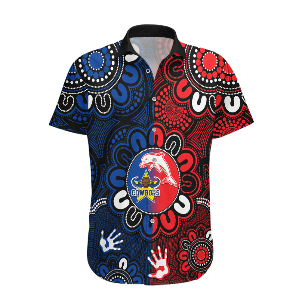 NRL Dolphins Combine Cowboys Rugby Hawaiian Shirt Indigenous Aboriginal Style - Vibe Hoodie Shop