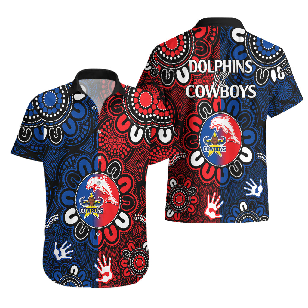 NRL Dolphins Combine Cowboys Rugby Hawaiian Shirt Indigenous Aboriginal Style - Vibe Hoodie Shop