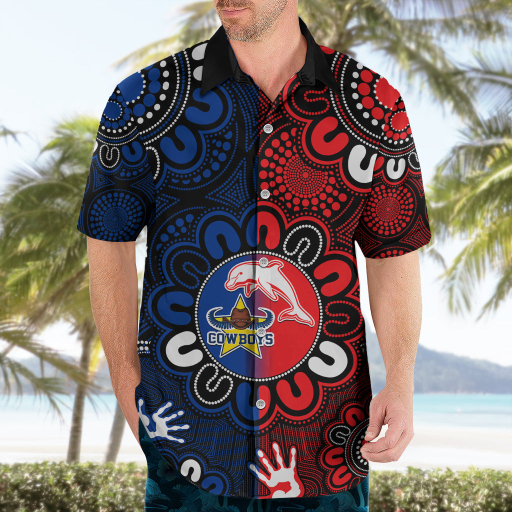 NRL Dolphins Combine Cowboys Rugby Hawaiian Shirt Indigenous Aboriginal Style - Vibe Hoodie Shop