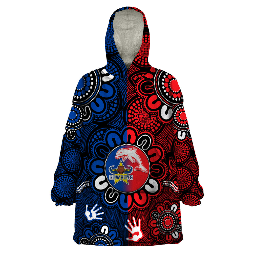 NRL Dolphins Combine Cowboys Rugby Wearable Blanket Hoodie Indigenous Aboriginal Style - Vibe Hoodie Shop