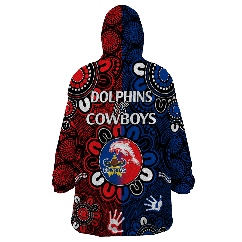 NRL Dolphins Combine Cowboys Rugby Wearable Blanket Hoodie Indigenous Aboriginal Style - Vibe Hoodie Shop