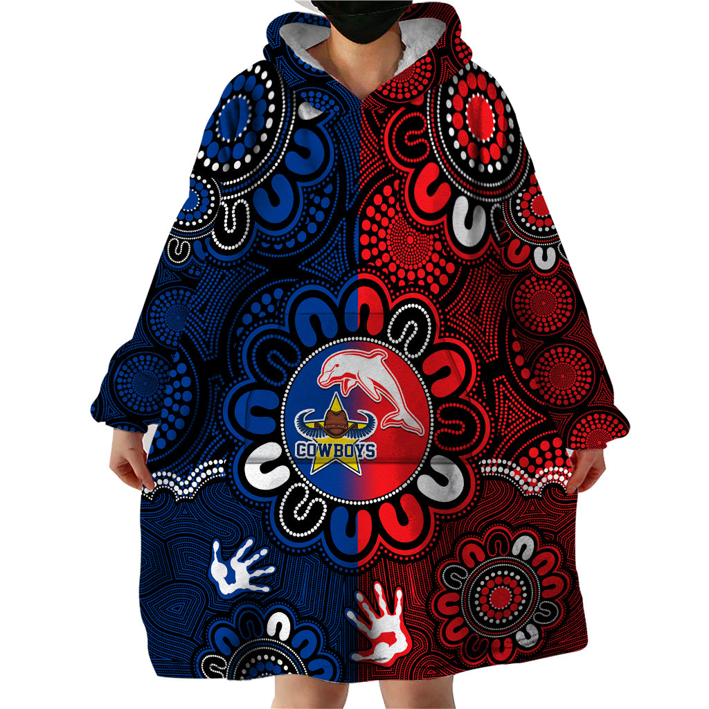 NRL Dolphins Combine Cowboys Rugby Wearable Blanket Hoodie Indigenous Aboriginal Style - Vibe Hoodie Shop