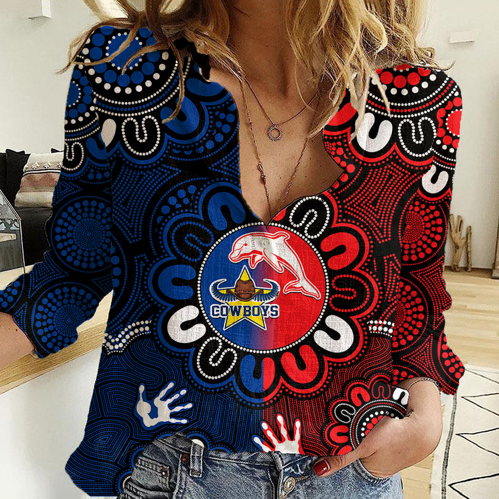 NRL Dolphins Combine Cowboys Rugby Women Casual Shirt Indigenous Aboriginal Style - Vibe Hoodie Shop