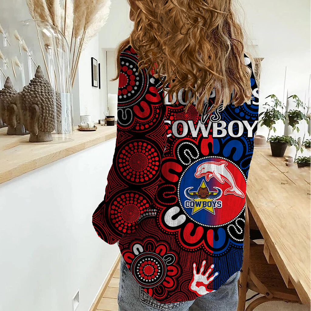 NRL Dolphins Combine Cowboys Rugby Women Casual Shirt Indigenous Aboriginal Style - Vibe Hoodie Shop
