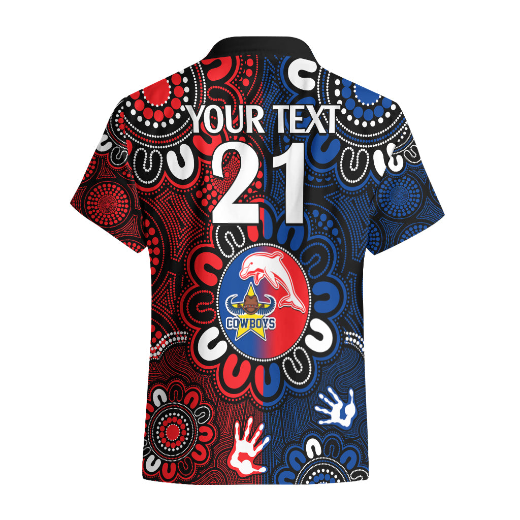 (Custom Text And Number) NRL Dolphins Combine Cowboys Rugby Hawaiian Shirt Indigenous Aboriginal Style - Vibe Hoodie Shop