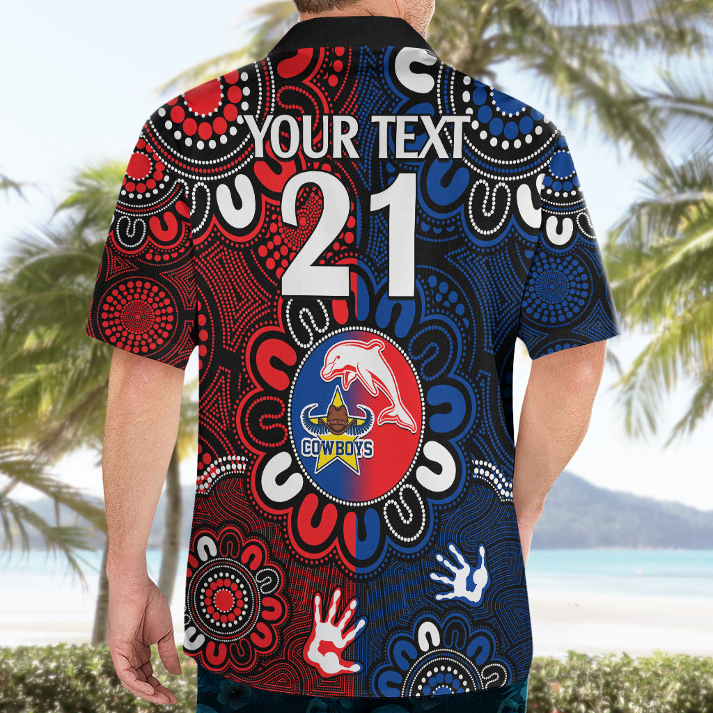 (Custom Text And Number) NRL Dolphins Combine Cowboys Rugby Hawaiian Shirt Indigenous Aboriginal Style - Vibe Hoodie Shop