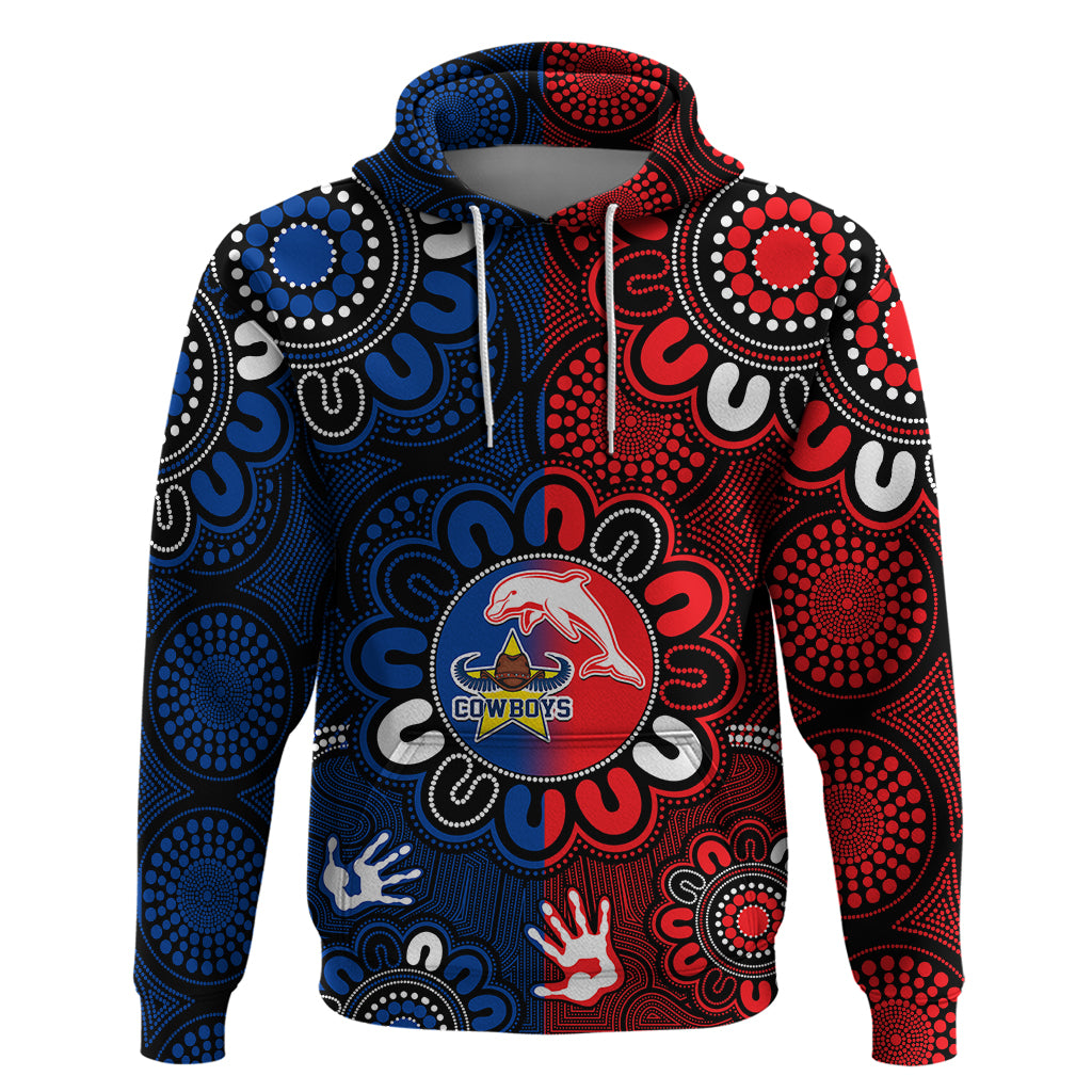 (Custom Text And Number) NRL Dolphins Combine Cowboys Rugby Hoodie Indigenous Aboriginal Style LT9 - Vibe Hoodie Shop