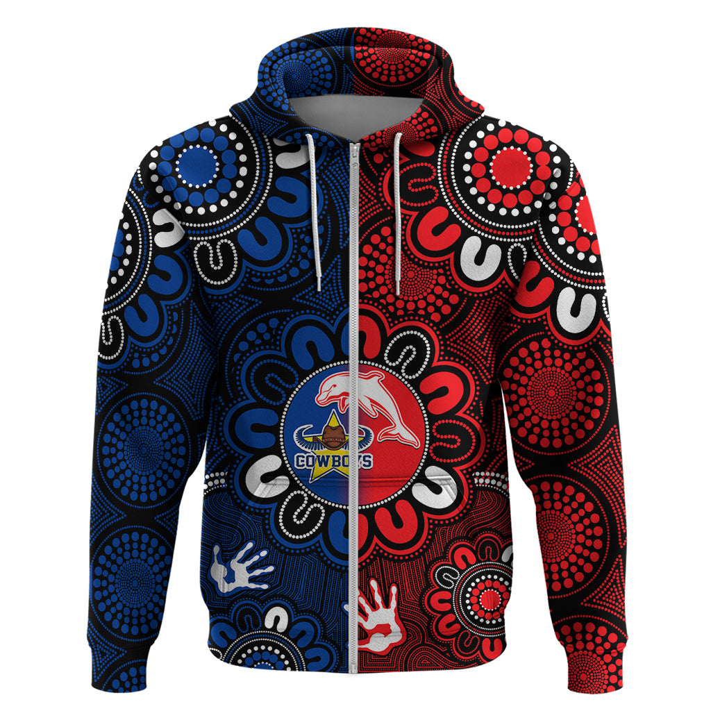 (Custom Text And Number) NRL Dolphins Combine Cowboys Rugby Hoodie Indigenous Aboriginal Style LT9 - Vibe Hoodie Shop